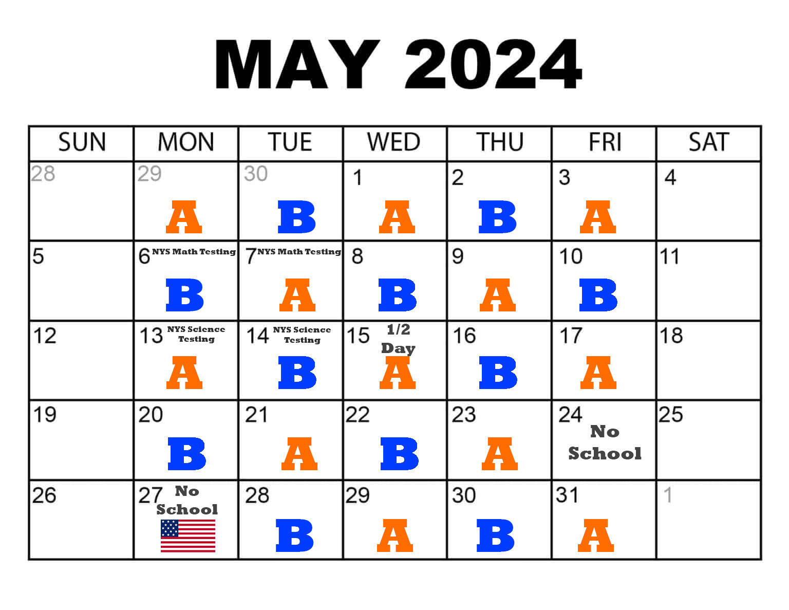 May letter day schedule
