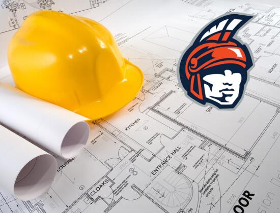 Construction helmet, site plans and Warrior logo