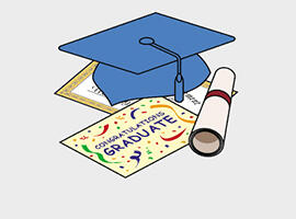Graduation Cap, diploma and card