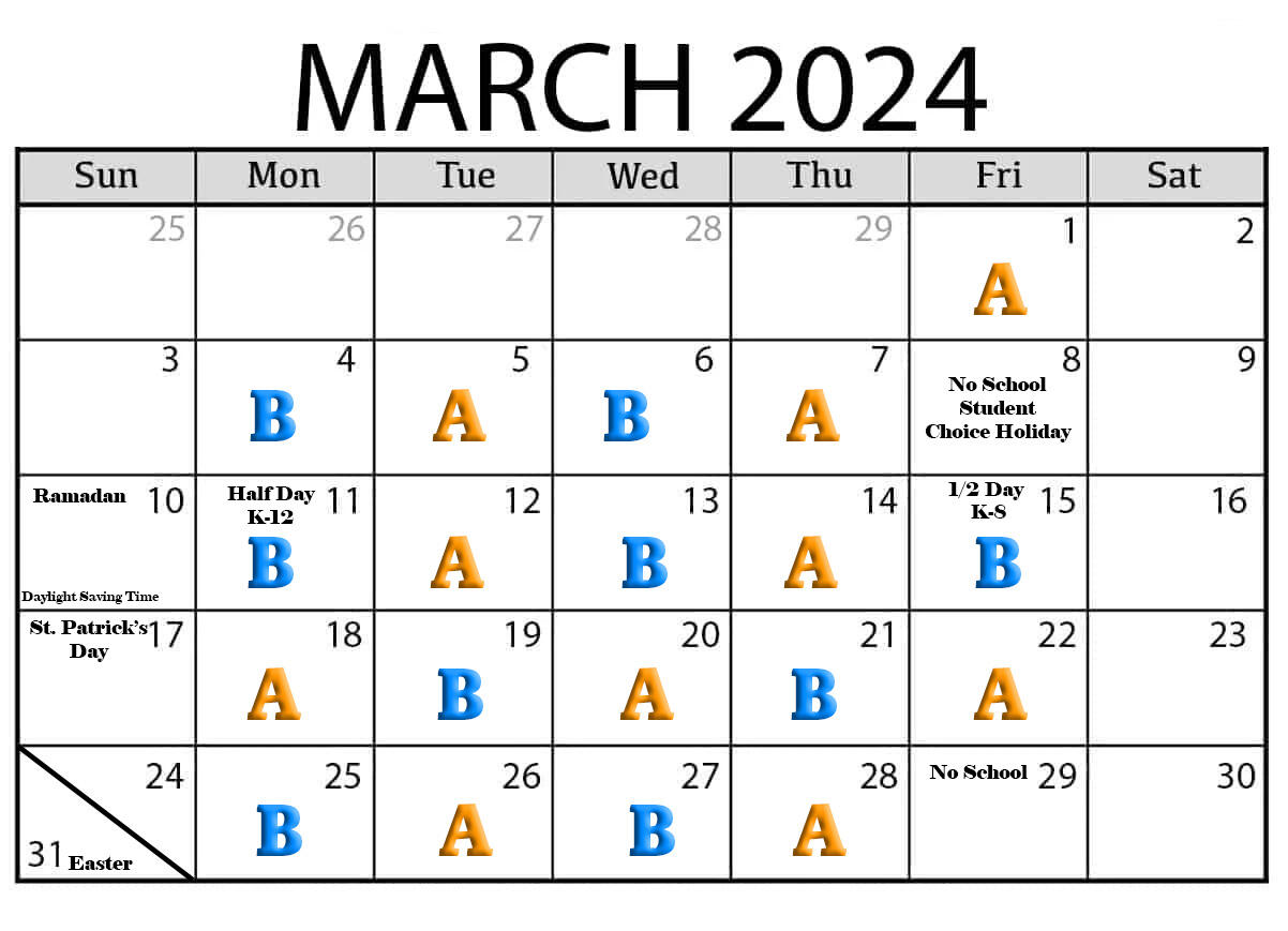March letter day schedule