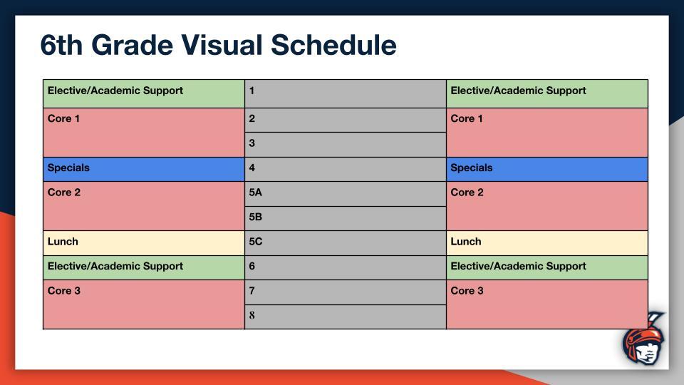 Sixth Grade Visual Schedule